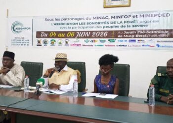 Claudel KAMPOER NGUIAMBA face à la presse le 17 mars 2026 à Yaoundé.